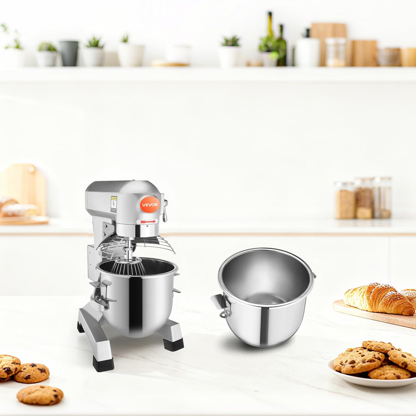 Happybuy 30Qt Commercial Food Mixer with Timing Function, Commercial Mixer 1250W Stainless Steel Bowl Heavy Duty Electric Food Mixer Commercial with 3 Speeds Adjustable, Perfect for Bakery Pizzeria