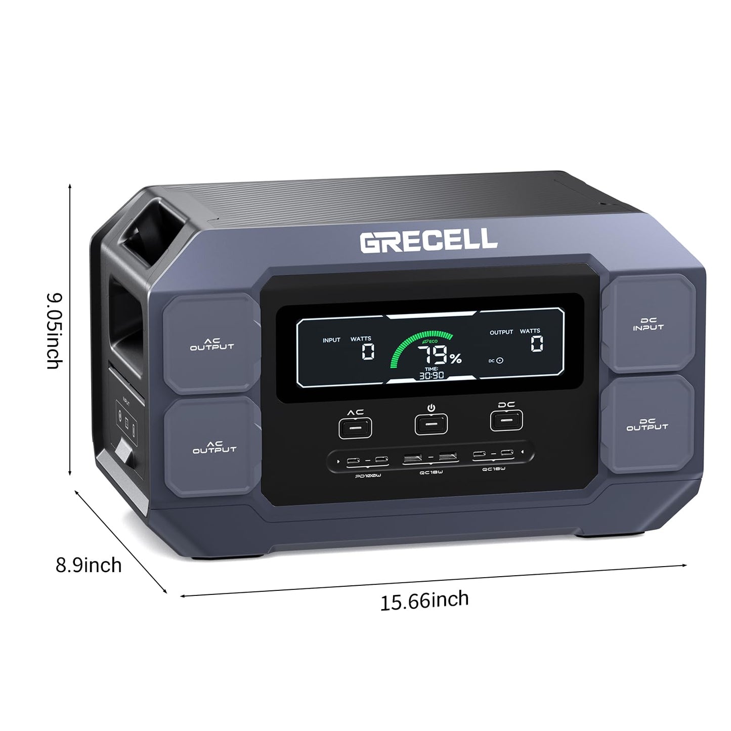 GRECELL Portable Power Station 2200W Solar Generator 1126Wh LiFePO4 Battery Pack with 1200W AC Charging & 800W Solar Charging, 1.25Hrs Fast Charging with 4×2200W(4800W Peak) AC Outlets for Home Travel