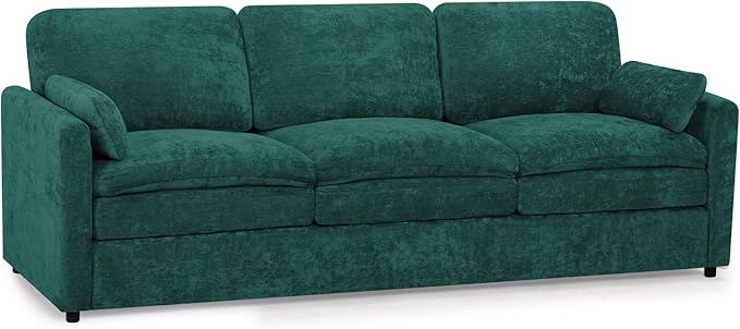 ACMEASE 89” Chenille Sofa w/Arm Pillows, Upholstered 3-Seater Sofa w/Comfortable Back Cushions, Modern 3 Seats Couch w/High-Density Foam for Living Room, Apartment, Office, Teal