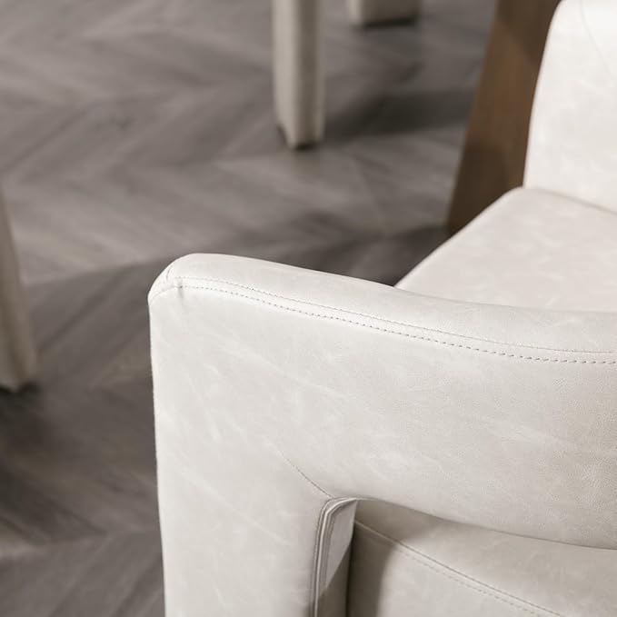 DAYALANE Modern Barrel Dining Chair, Upholstered Faux Leather Accent Kitchen Chair with Arms Comfy Side Chair for Living Room/Home Office/Reception, Pu Grey