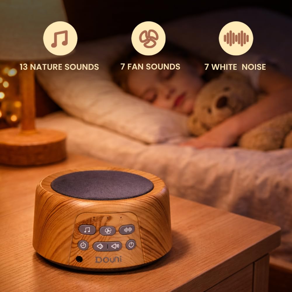 Douni Sleep Sound Machine - White Noise Machine with 27 Soothing Sounds for Sleeping & Relaxation, Timer Settings,Sleep Therapy for Families, Home,Office,Travel.Wood Grain