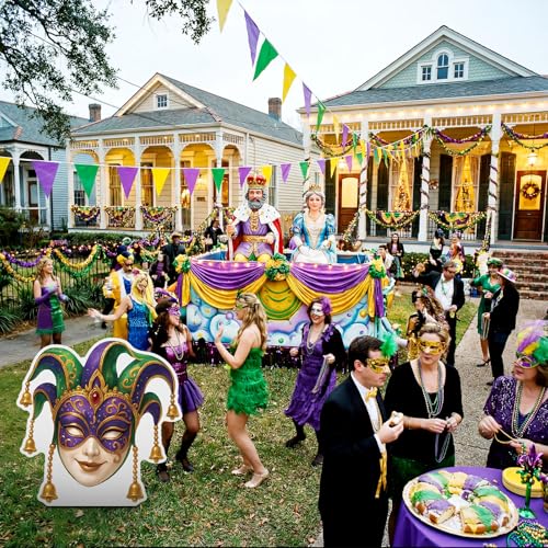 Yookeer Mardi Gras Mask Decoration Outdoor 47 Inch Carnival Backdrop Set Large Venetian Mask Photo Prop Board Giant DIY Ma...