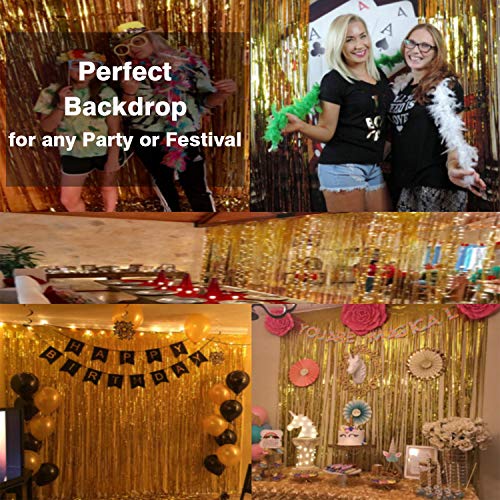 GOER 3.2 ft x 9.8 ft Metallic Tinsel Foil Fringe Curtains,Party Streamer Backdrop for Birthday,Graduation Decorations and ...