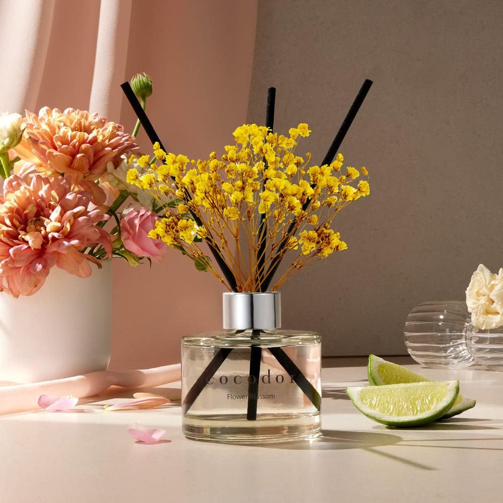 COCODOR Flower Reed Diffuser Set / 6.7oz / Pure Cotton/Scent Diffuser with Sticks Home Fragrance Reed Diffuser for Bathroom Shelf Decor