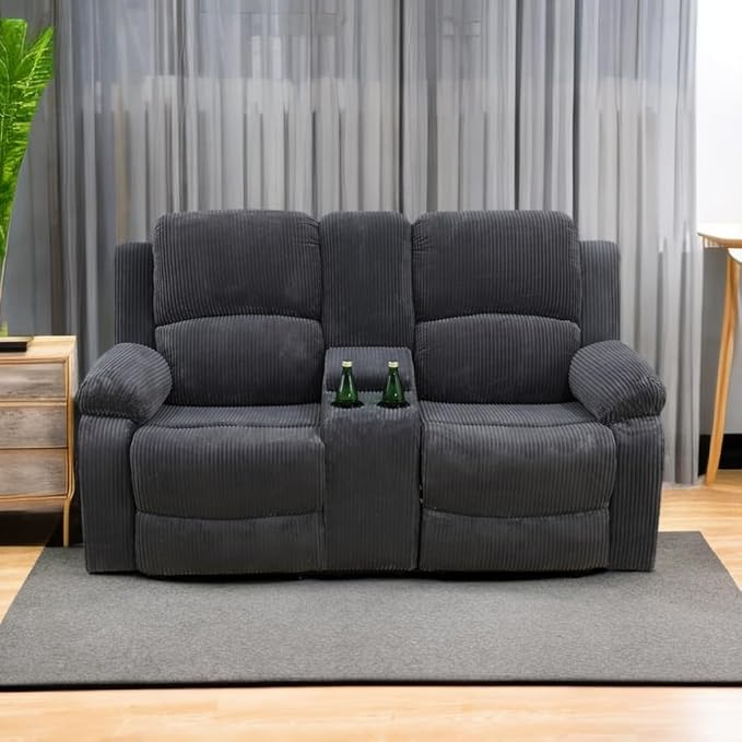 A Ainehome Living Room Furniture Set Grey Corduroy Recliner Sofa Set Loveseat Chair Furniture Sofa Set for Living Room/Small Space/Rv/House/Office/Theater Seating (A-Dark Grey Corduroy, Loveseat)