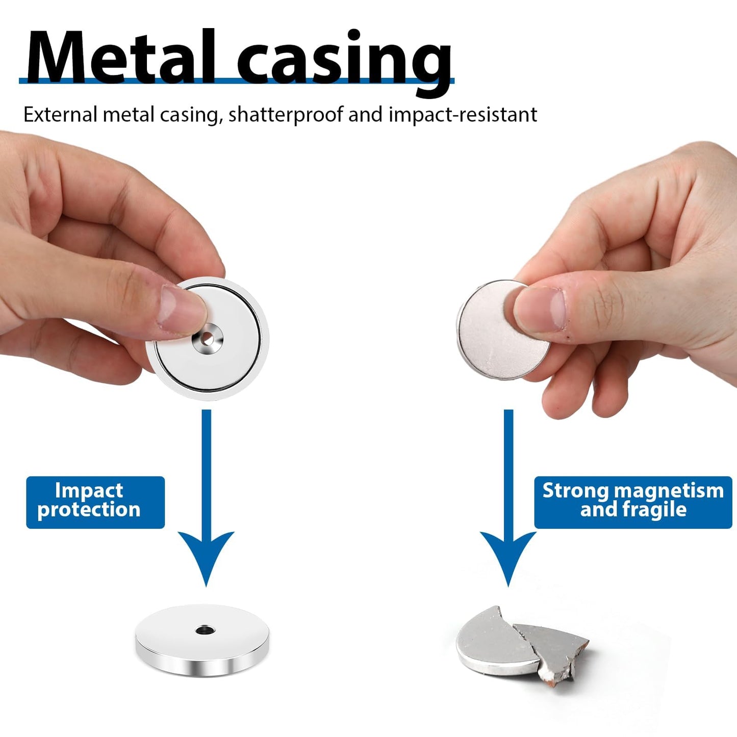 LOVIMAG Strong Neodymium Cup Magnets, 150lb+ Waterproof, Heavy Duty Rare Earth with Holes, Silver, 12 Pack
