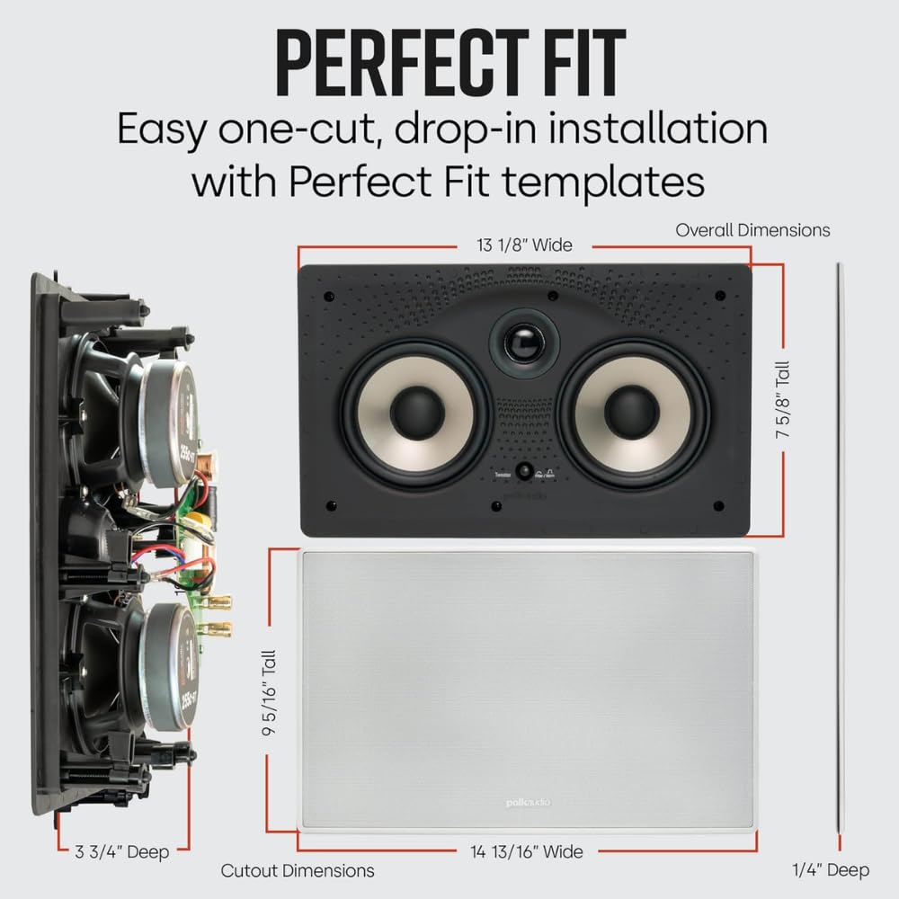 Polk Audio 255c-RT in Wall Speakers (2) 5.25" Drivers - The Vanishing Series | Easily Fits into the Wall | Power Port | Paintable Grille, Center Channel Speakers, Home Audio, Black/White