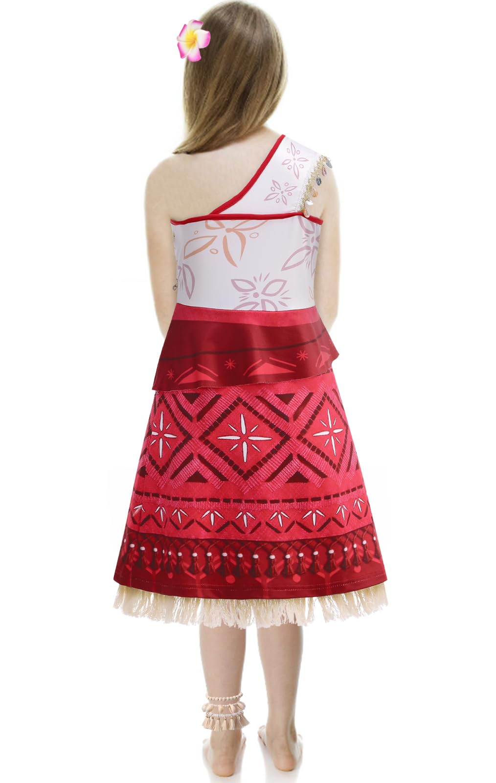 OFIHIDO Princess Costume for Girls Ocean Adventure,Princess Dress Up for Kids,Halloween Costume Birthday Gifts (8-9Years) Red