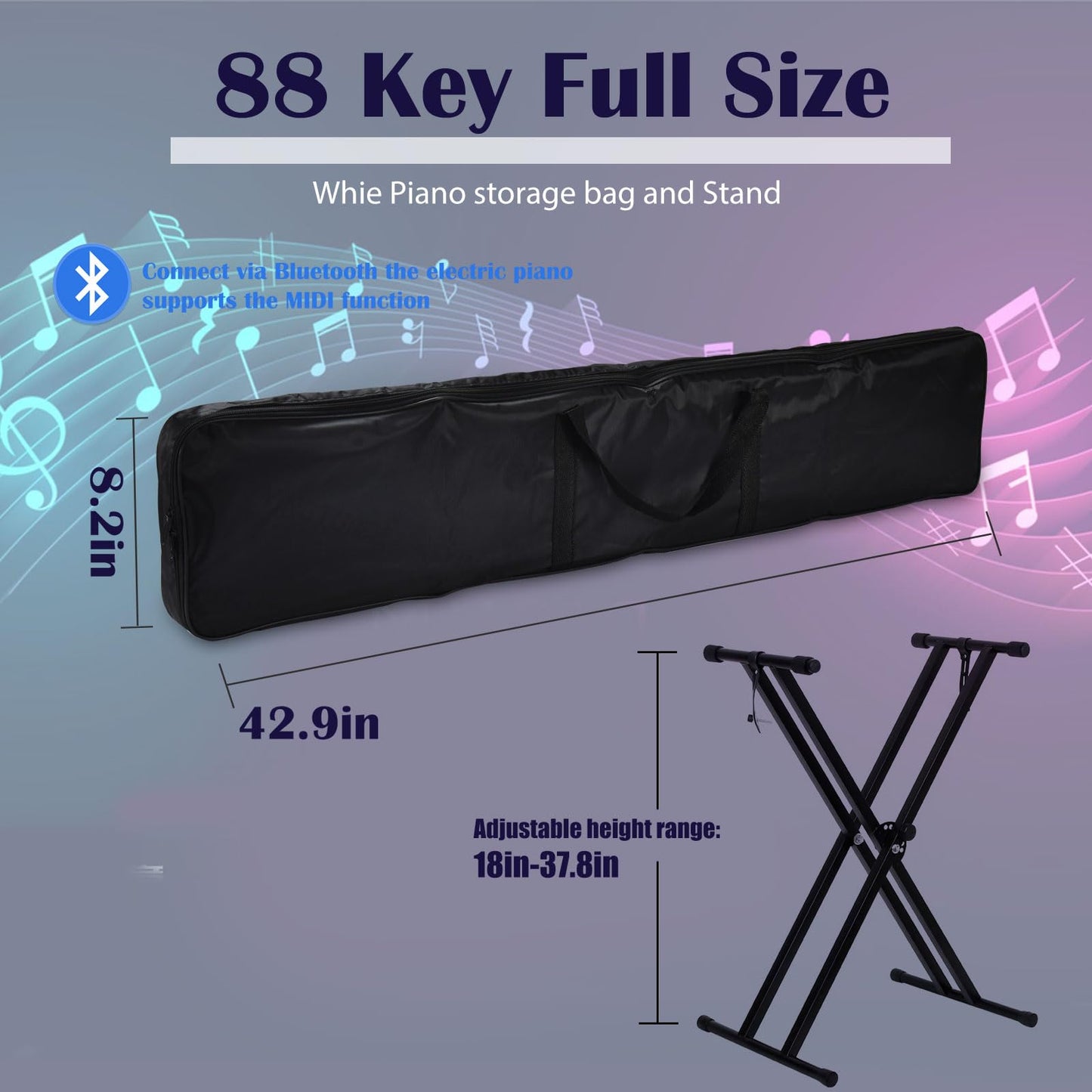 88 Key Digital Piano, Semi Weighted Electronic Keyboard Piano with Music Stand, Power Supply, Sustain Pedal, Bluetooth, Carrying Case, Headphones, USB-MIDI Compatibility, for Beginner Professional