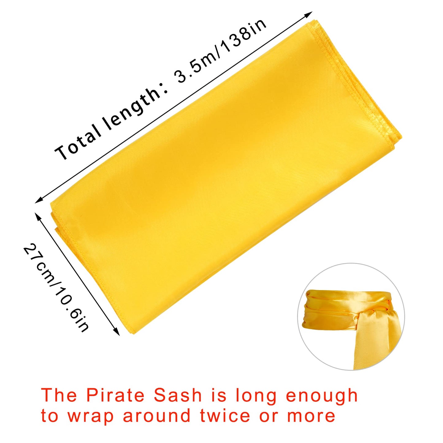 Dxhycc Satin Pirate Sash Medieval Renaissance Large Sash Belt Halloween Costume Waist Belt, Golden Yellow