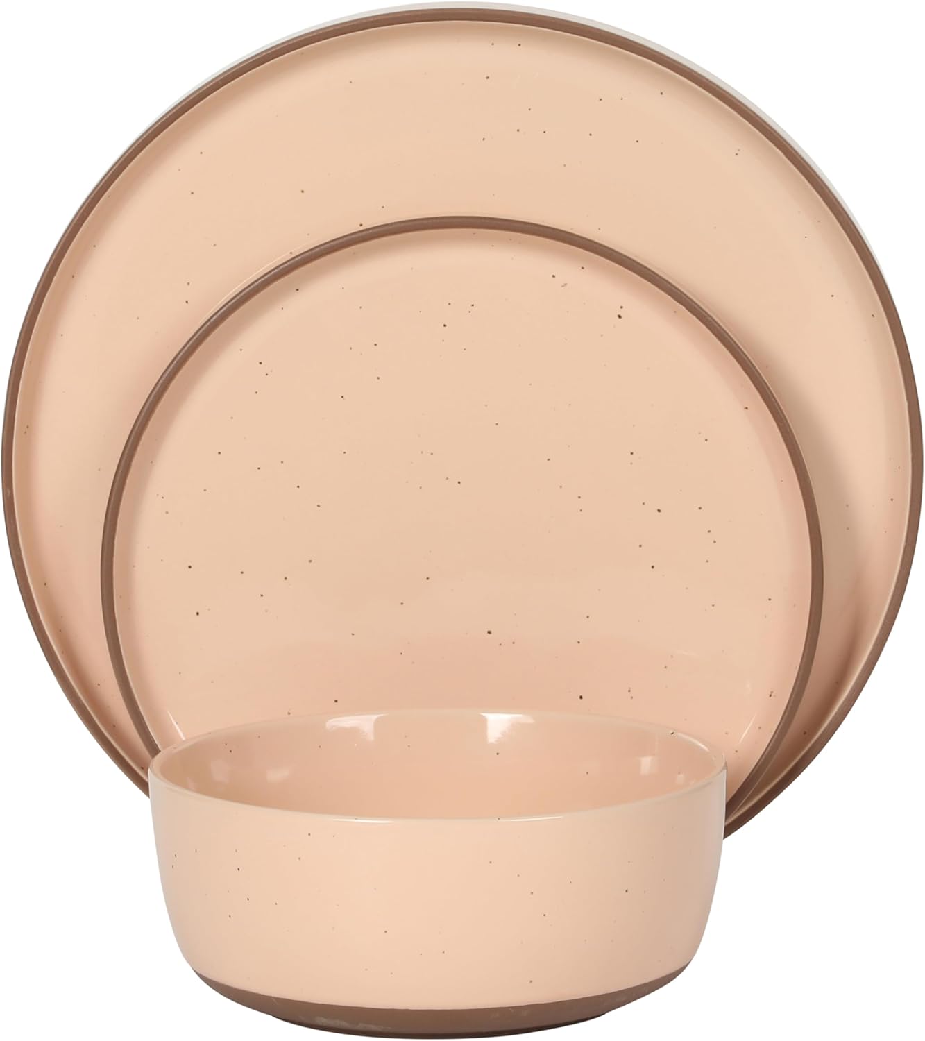 Gibson Elite Northrock Stoneware Dinnerware Set, 16-Piece Service for 4 Plates and Bowls Set – Pink Dishes with Hand-Painted Terracotta Base