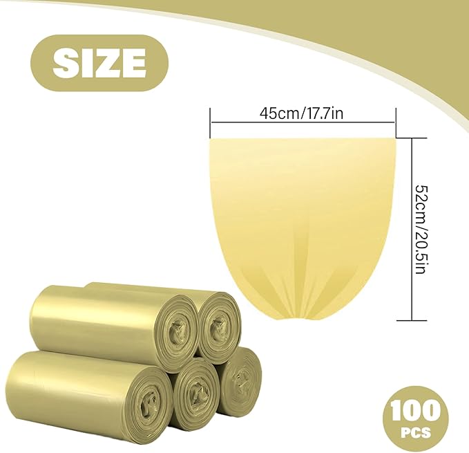 100Pcs Small Trash Bags 18x22in Strong Plastic Gold Trash Bags Resistant to Tearing Disposable for Office Bedroom Kitchen Restaurant