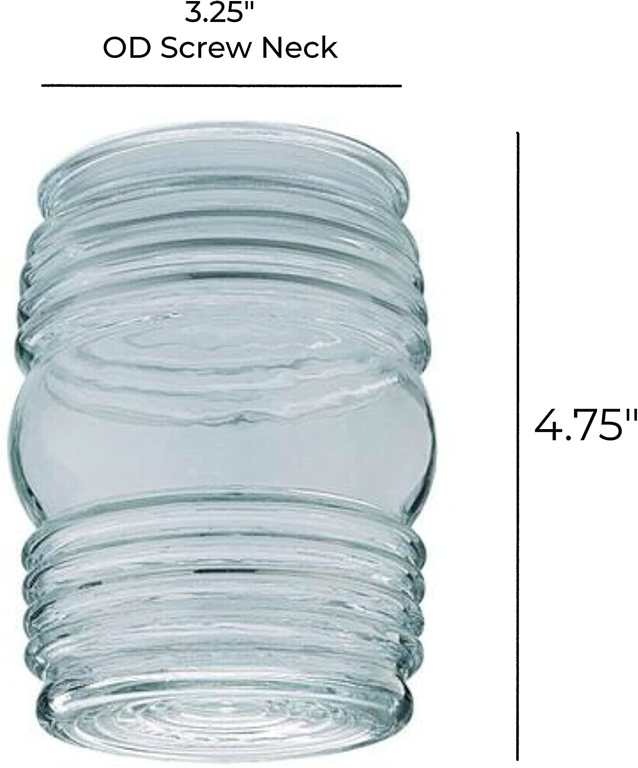 KastLite Clear Glass Jelly Jar with 3.25" Fitter Neck | 4.75" Height x 3.63" Diameter | Indoor/Outdoor Wall Light Cover | Single