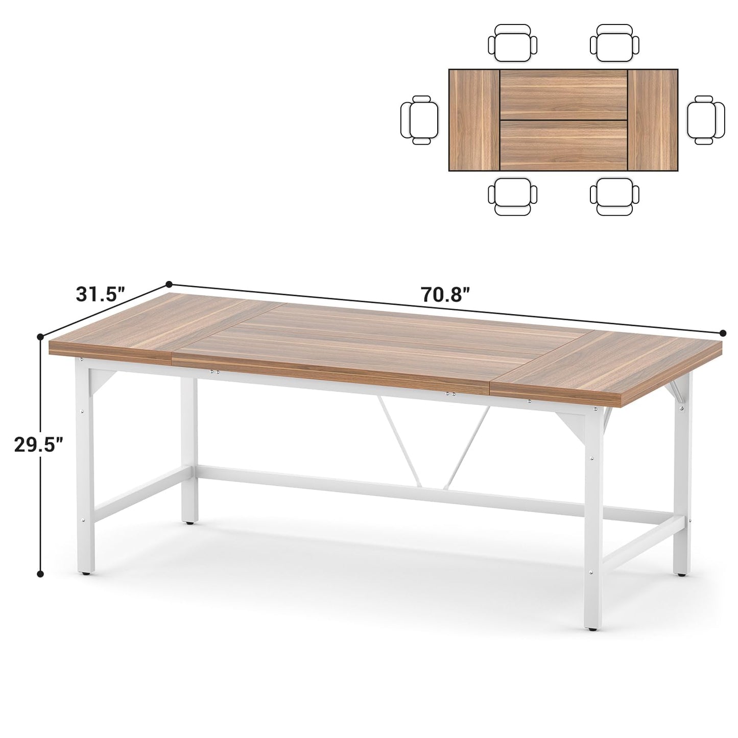 Unikito 70.8 Inch Extra Long Computer Desks, Heavy Duty Large Office Executive Desk, Sturdy 2 Person Desk, Premium Thick Study Writing Table Computer Table for Home Office Workstation, Rustic/White