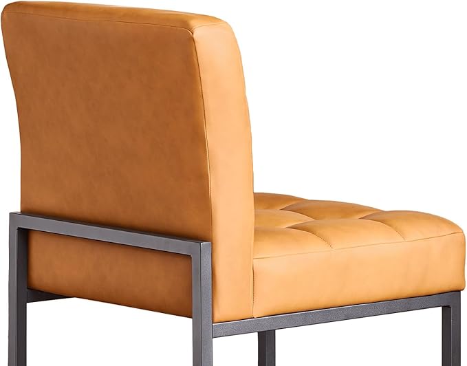 GrandNoor Brown Faux Leather Dining Chairs Set of 4, Mid-Century Modern Dining Room Chairs with Armless, Checkered Kitchen Chair with Metal Legs
