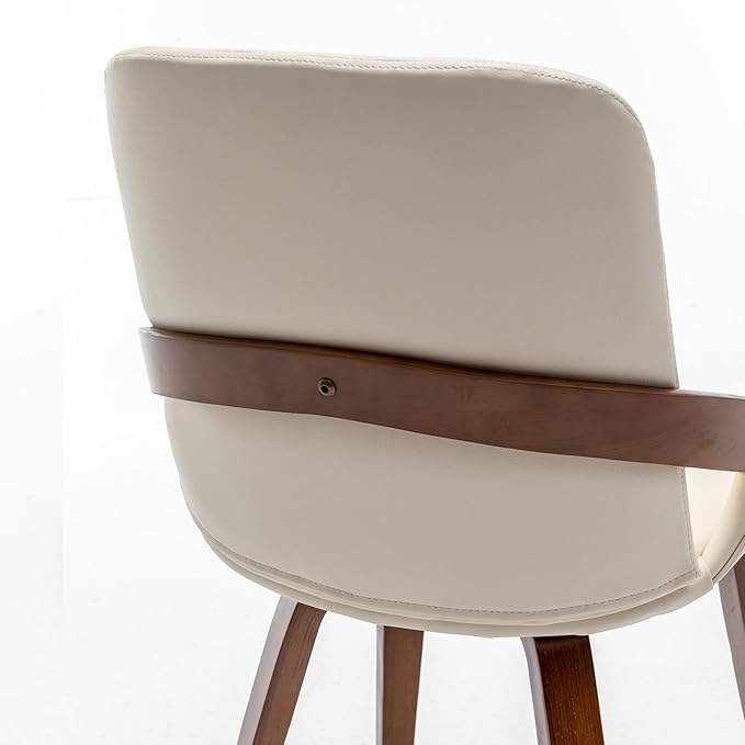 YOUUGIOR Mid Century Modern Faux Leather Upholstered Dining Chairs,Armless Accent Chairs with Sturdy Natural Wood Legs,Bamboo Backrest Support for Kitchen&Dining Room Chairs(1PCS,Beige)