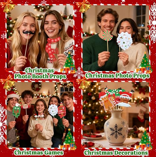 Christmas Photo Booth Props - 36Pcs Christmas Party Decorations Decor & Selfie Accessories, Fun Xmas Party Favors Gifts fo...