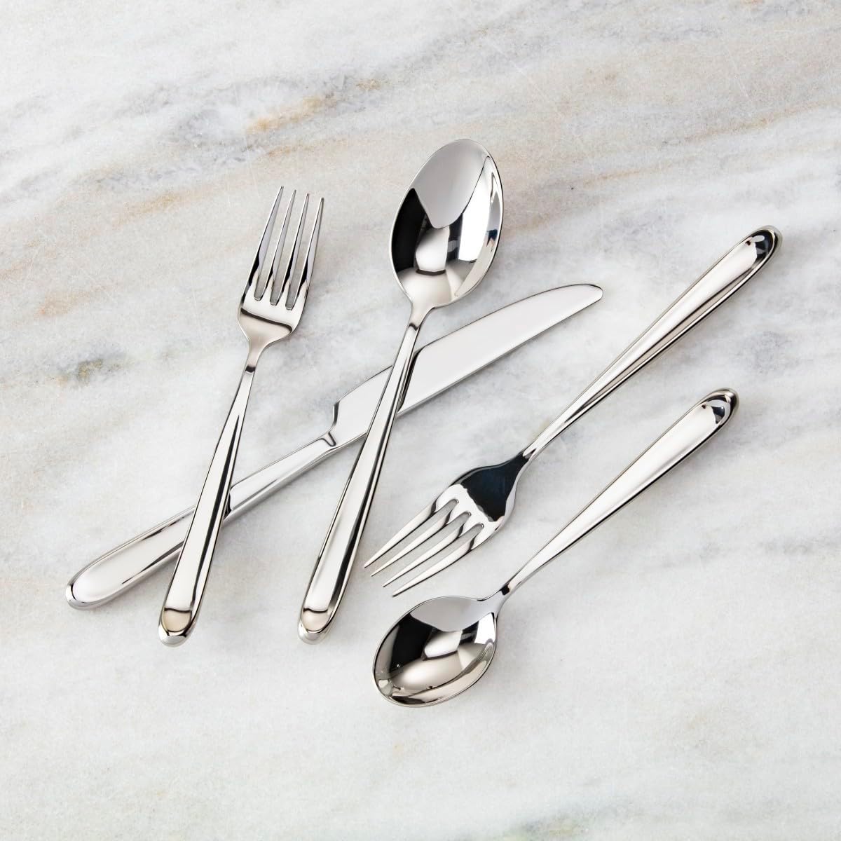 Fortessa Scoop 18/10 Stainless Steel, 20 Piece Flatware Set (Service for 4), Silver