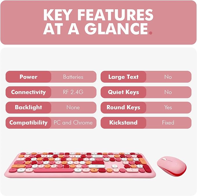 X9 Pink Cute Wireless Keyboard and Mouse Combo - 2.4G Retro Typewriter-Style with Aesthetic Bubble Keys - Colorful Hot Pink Keyboard and Mouse Wireless Combo for PC, Laptop, Windows & Chrome