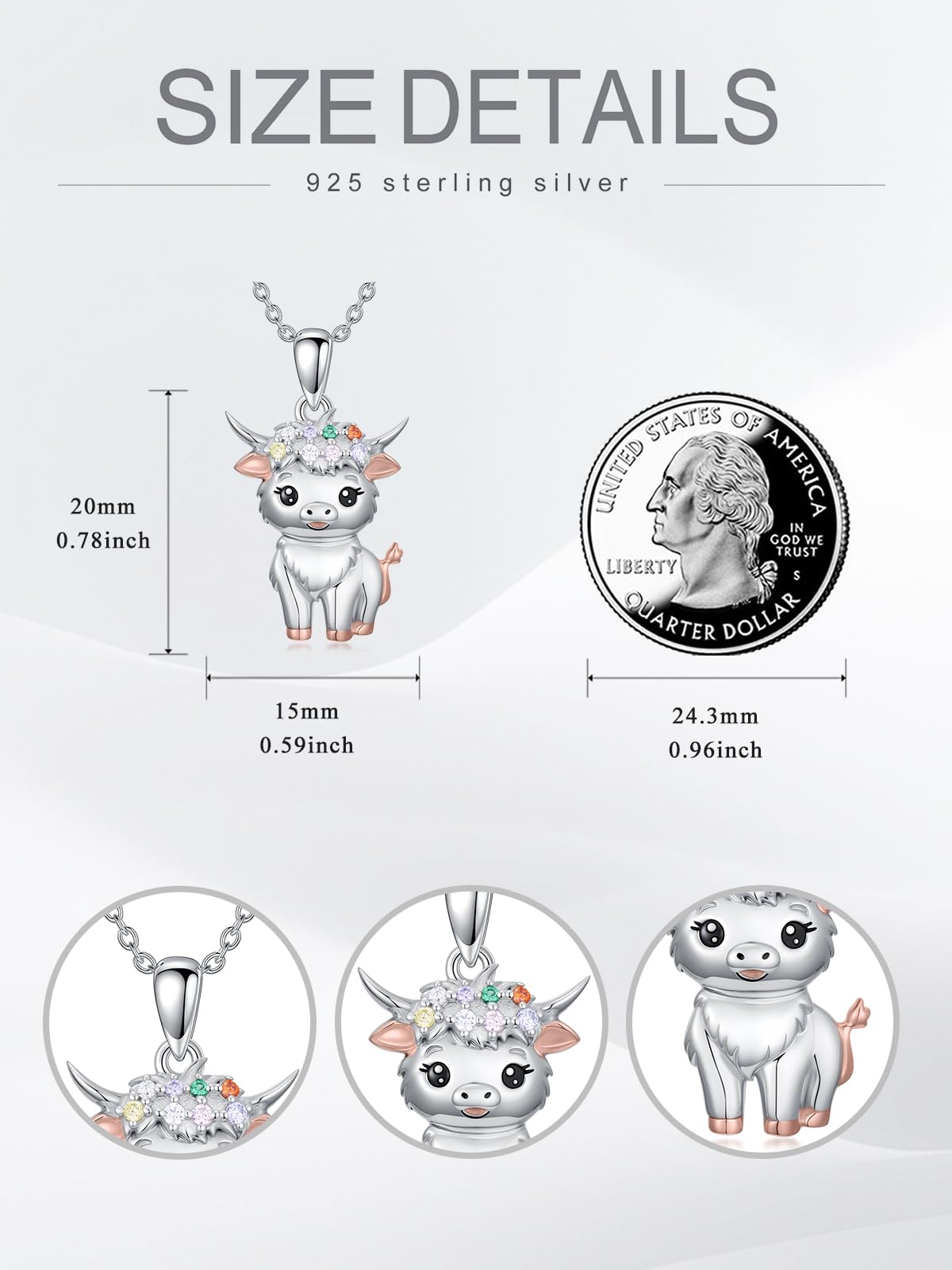 Dorunmo Highland Cow Necklace 925 Sterling Silver Cow Pendant Necklace Anniversary Birthday Cute Highland Cow Jewelry Gifts for Women Daughter Wife Animal Cow Lover