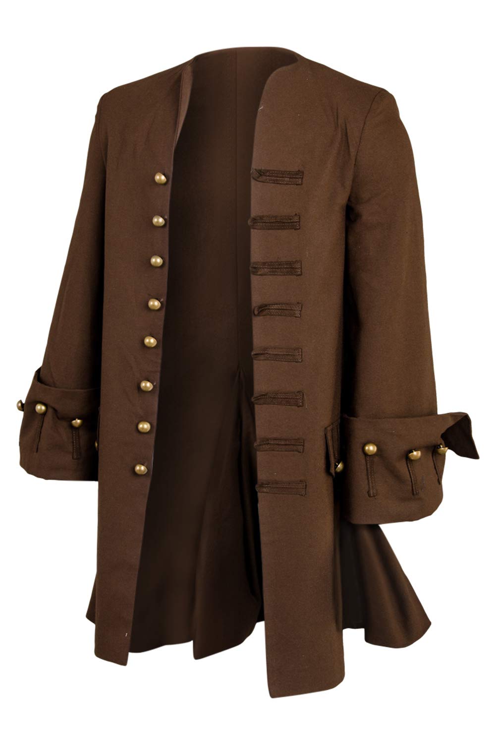Nasfotim Men's Medieval Pirate Steampunk Captain Halloween Cosplay Costume Coat, Brown, Large