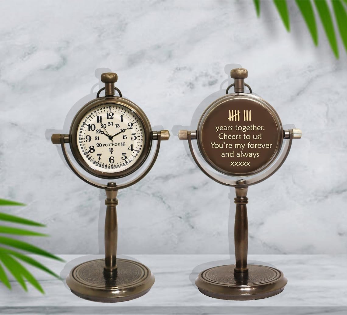 Personalized Anniversary Desk Clock Gift – Customizable Bronze Luxury Office Decor, Traditional Engraved Gift for Men & Women, Gift for Couples, Wedding Gift for Spouse.