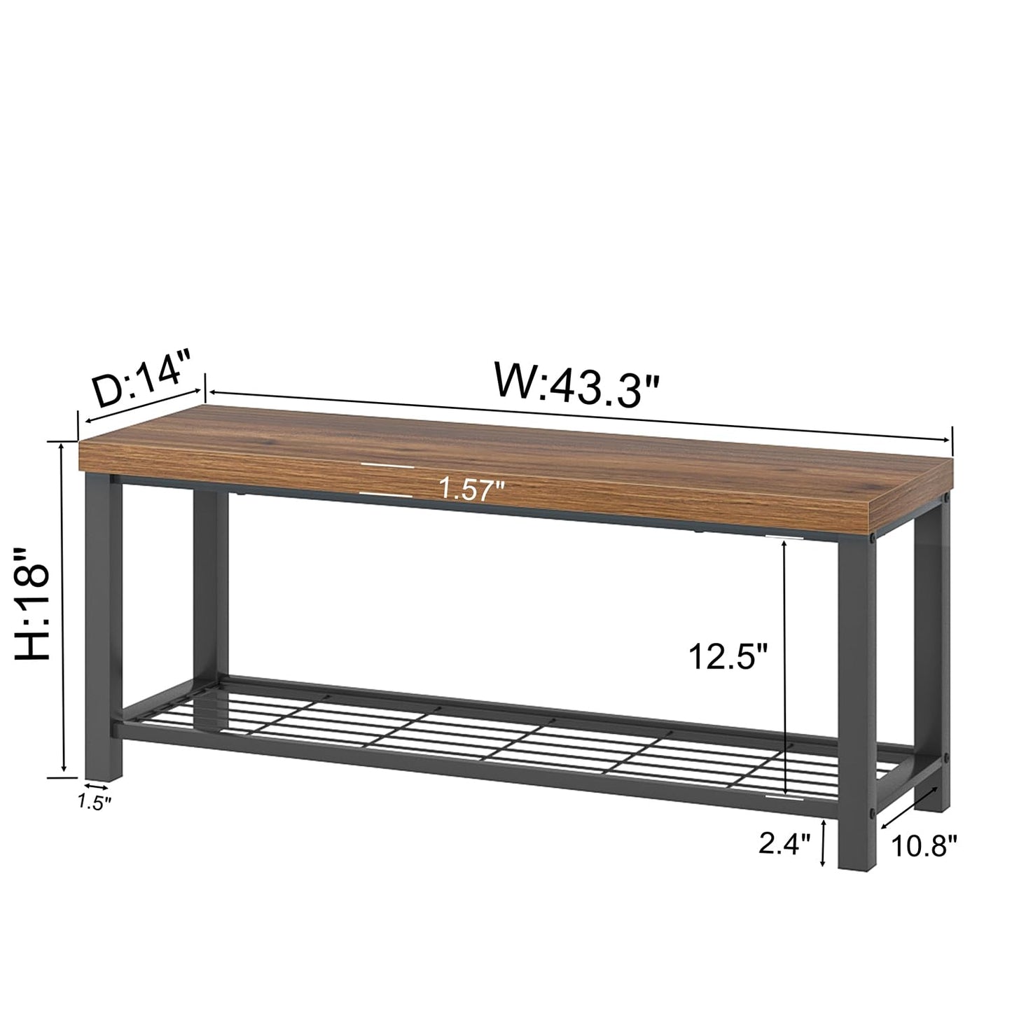 FOLUBAN Modern Entryway Bench - Rustic Wood and Metal Shoe Storage for Hallway Front Door Entrance, Industrial Indoor Seat for Bedroom Living Room, 43 Inch Walnut