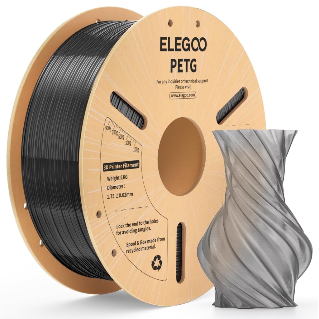 ELEGOO PETG Filament 1.75mm Transparent Gray 1KG, Translucent 3D Printer Filament High Precision, Strong & Durable 1kg Spool(2.2