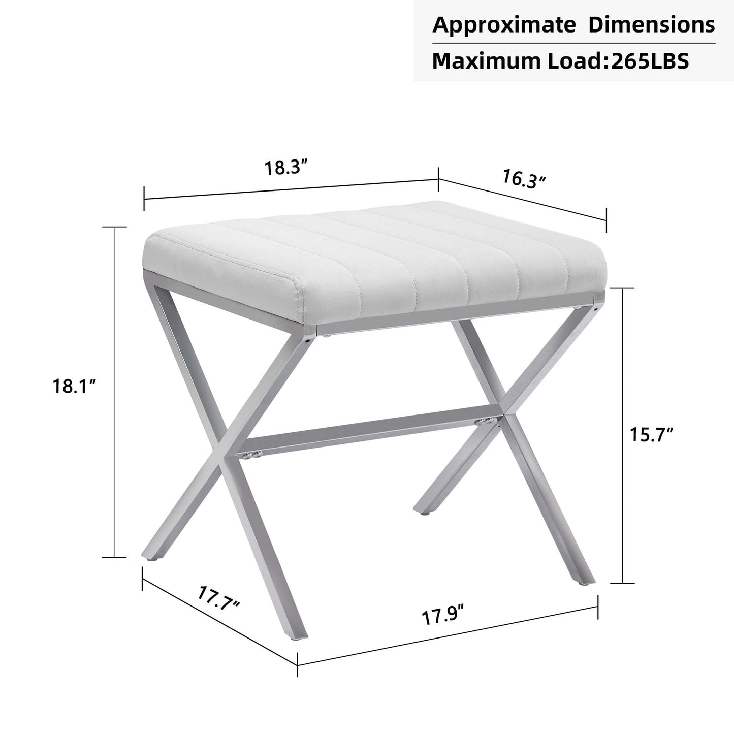 DUHOME Vanity Stool,Modern PU Leather Ottoman Stool Chair for Vanity Bench with Metal X Legs, Rectangle Makeup Stools Padded Foot Rest Ottoman for Makeup Room, Living Room, Bathroom,White