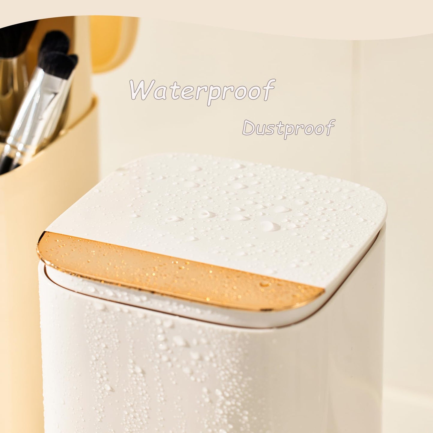 Makeup Brush Holder with Lid, Automatic Lifting Waterproof Dustproof Makeup Brushes Organizer for Vanity Desktop Bathroom Counte