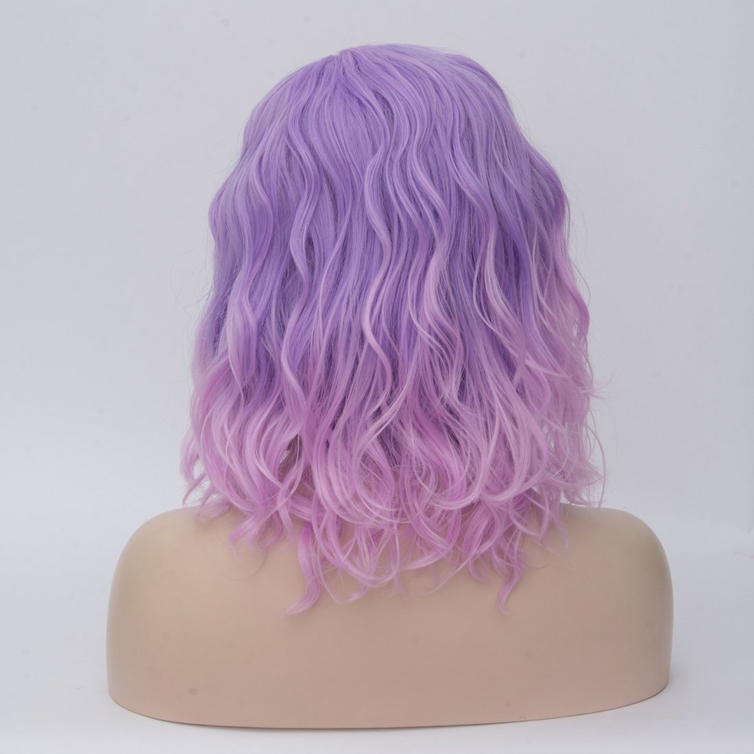 BUFASHION 14 Women Short Pink Purple Bob Wavy Glue Less Synthetic Hair Wig 46 Colors Available(Pink Purple)