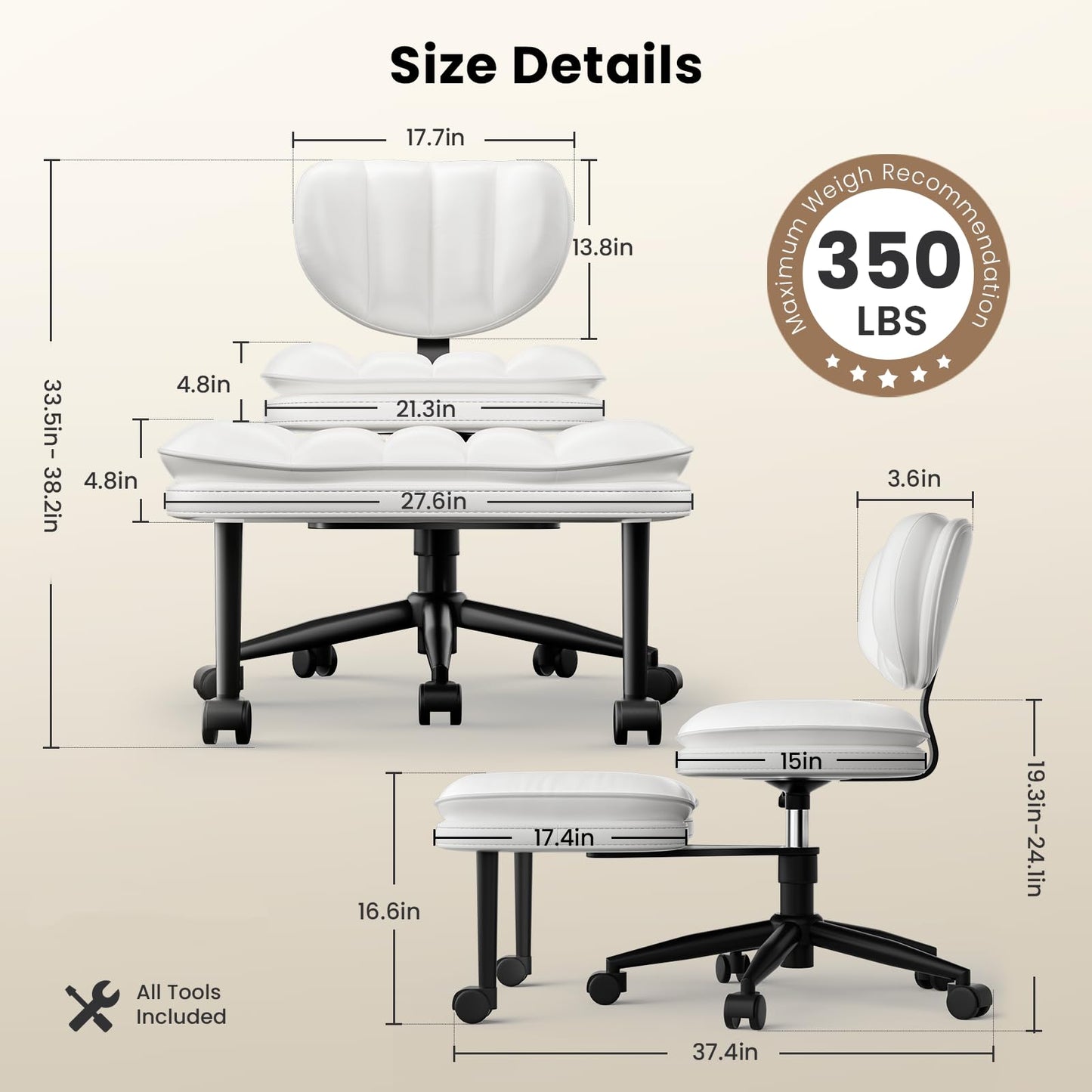HOMRELEXA Cross Legged Office Chair, Ergonomic Cloud Criss Cross Desk Chair, Meditation Chair with Wheels, Height Adjustable Seat for ADHD, Wide Kneeling Chair with Back Support