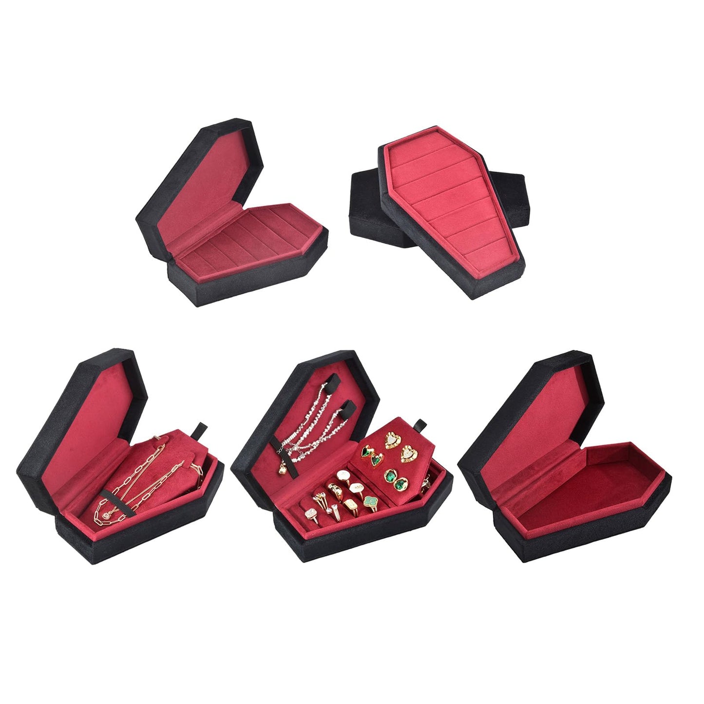 JinGuoZiLP Gothic Coffin Shaped Jewelry Box Stylish Velvets Rings Choker Box Case Halloween Jewelry Organizer Decorations for Girls