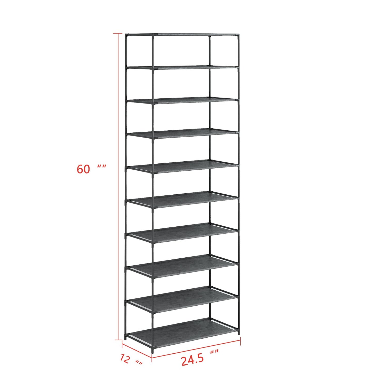 Rumiiro 10 Tier Free Standing Shoe Rack, Cloth Assembled Adjustable Shoe Shelf Organizer, Simple Changeable Assembly Storage Shelf Rack for Home, Bedroom, Entryway (24.5'' L x 12'' W x 60'' H)