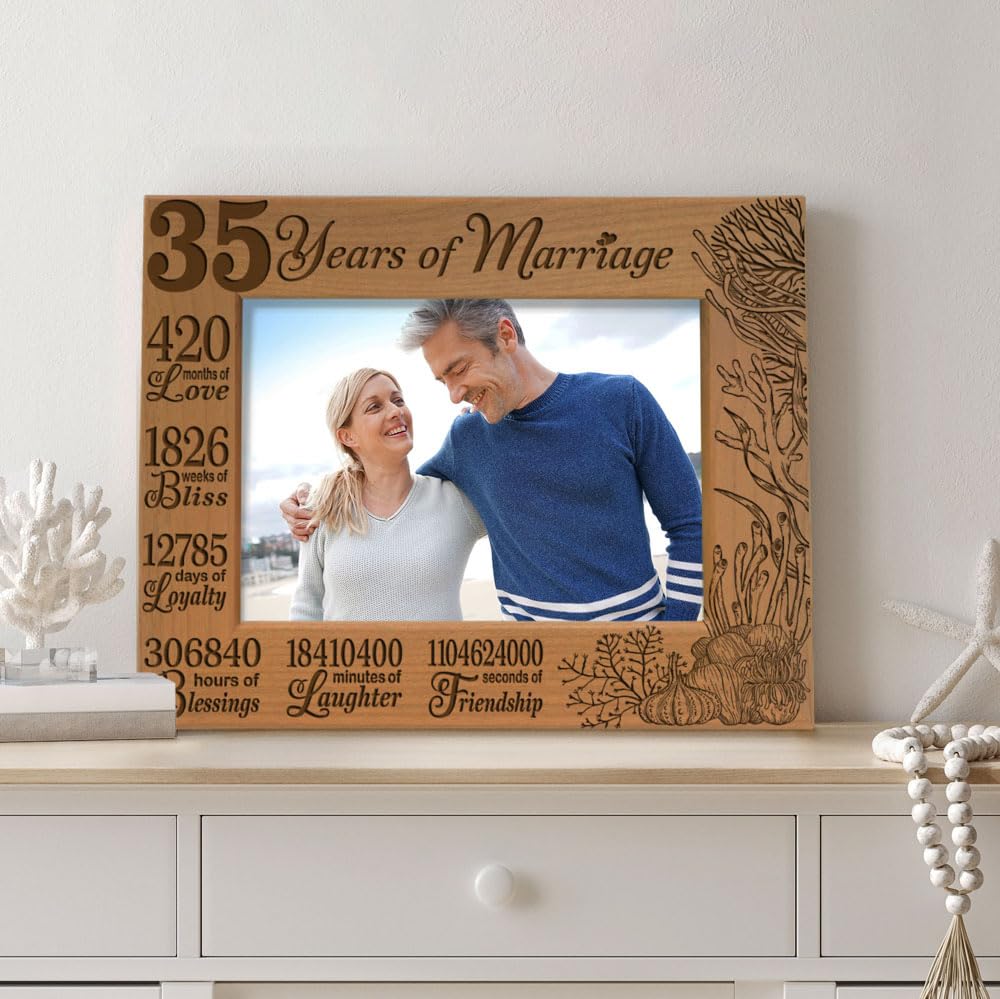 KATE POSH 35 Years of Marriage Picture Frame, Traditional Coral Anniversary for Husband and Wife, Couples (5x7-Horizontal)