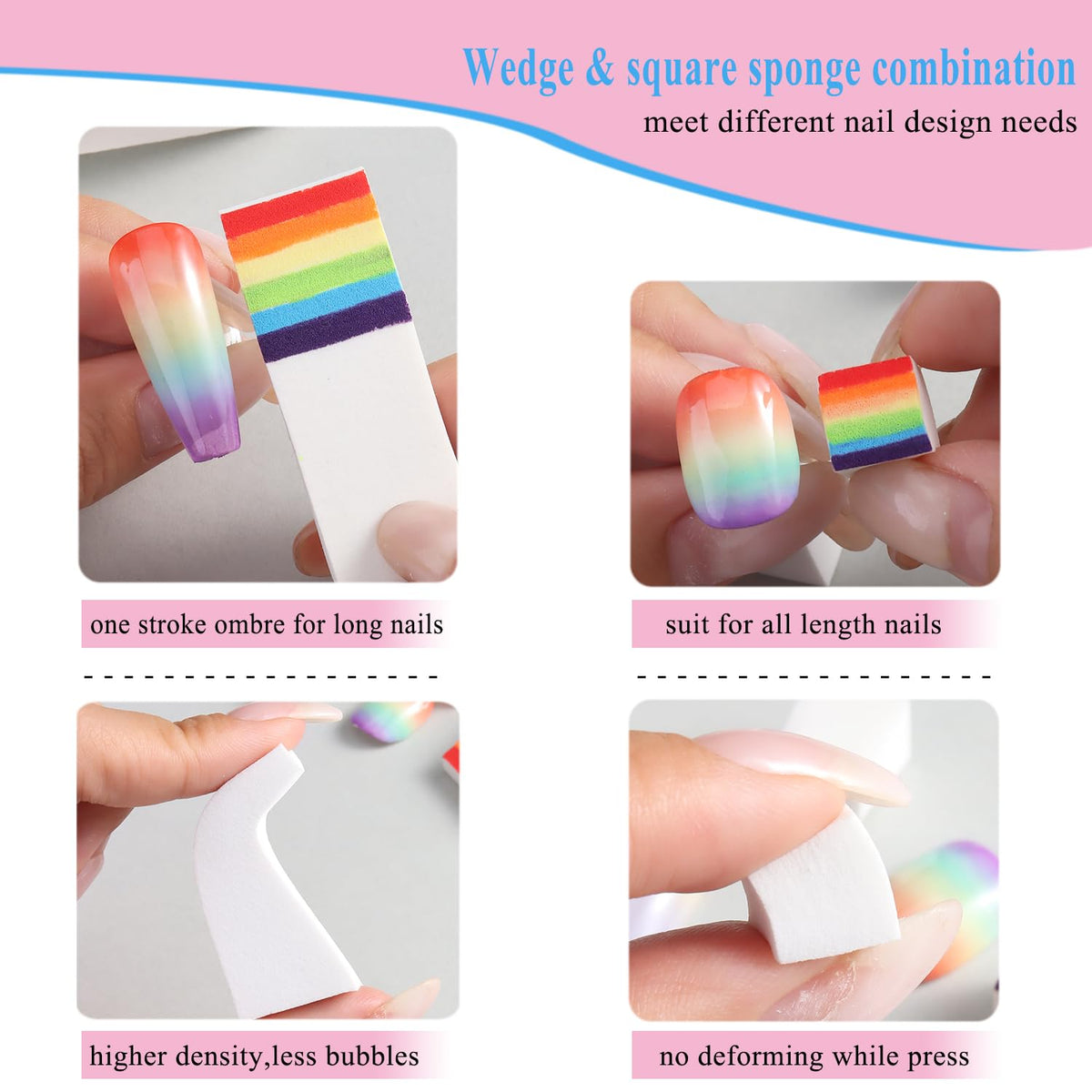 Fcozpjk 100Pcs Soft Nail Sponges for Ombre, Gradient Effect White Nail Art Sponges With Grabbing Pen 6Pcs Wedge Sponges Aura Nai
