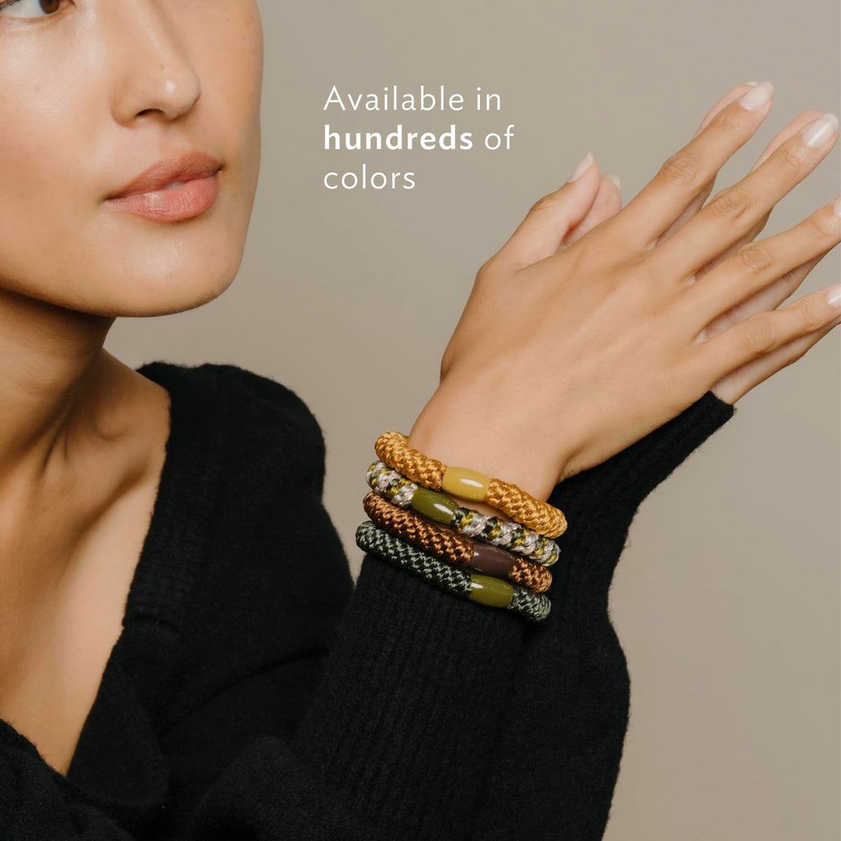 Brown Hair Ties for Thick Hair, Grab & Go Ponytail Holders, 8 Pack, Metallic Bronze, Thick No-Crease Bands with Strong Hold and