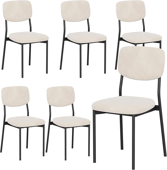 Einhomn Upholstered Dining Chairs Set of 6, Stackable Modern Dining Room Chairs, Kitchen Chairs w/Soft Velvet Backrest & Sturdy Metal Legs for Restaurant, Living Room, Cream Beige