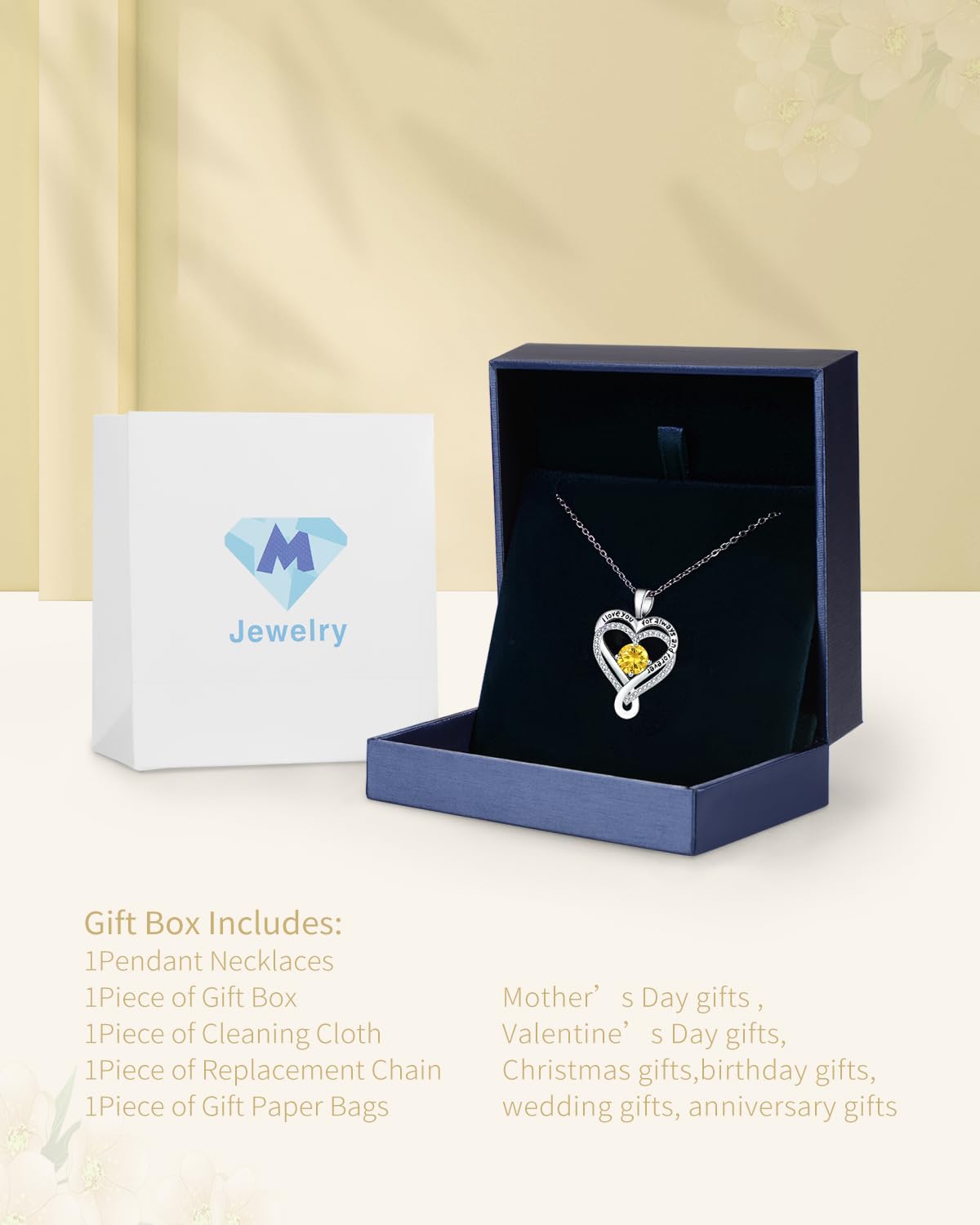 Mkhhy Jewelry Gifts for Women Silver Infinity Love Heart Birthstone Necklace Gift for Wife Birthday Anniversary Her Gilfriend Mo