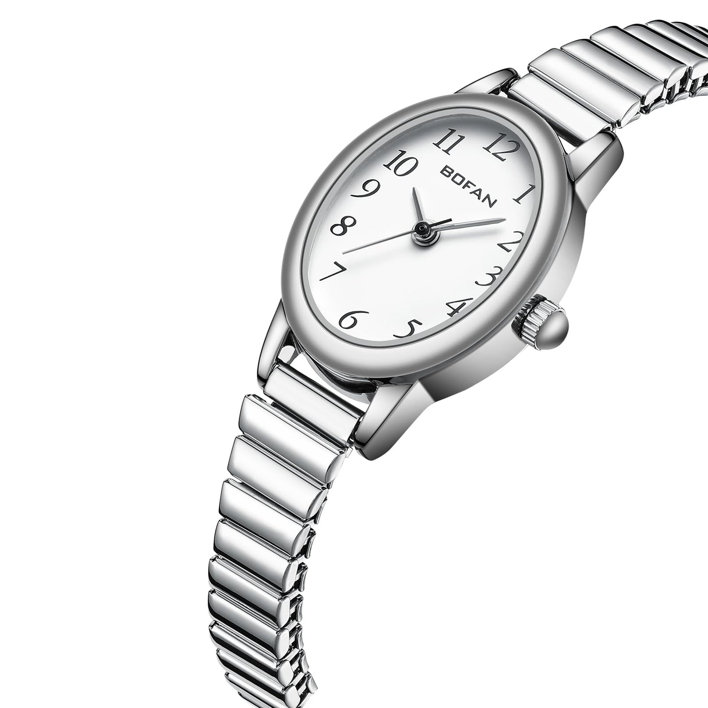 BOFAN Small Watches for Women Easy Read Ladies Quartz Wrist Watch with Silver Stainless Steel Expansion Band,Waterproof.(6.10in-6.89in)