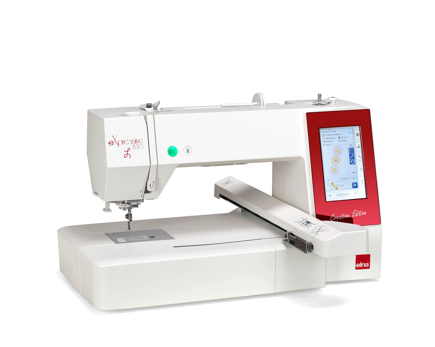Elna eXpressive 830L Creative Edition computerized Embroidery-Only Machine with extra-large embroidery field 7.8" x 14.1", Superior Needle Threader, 4 Included Hoops, Thread Sensors and Thread Cutters