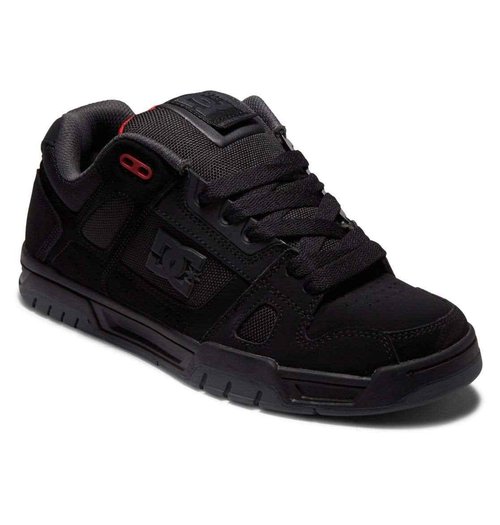 DC Men's Stag Low Top Skate Shoe Black/Grey/RED 12.5