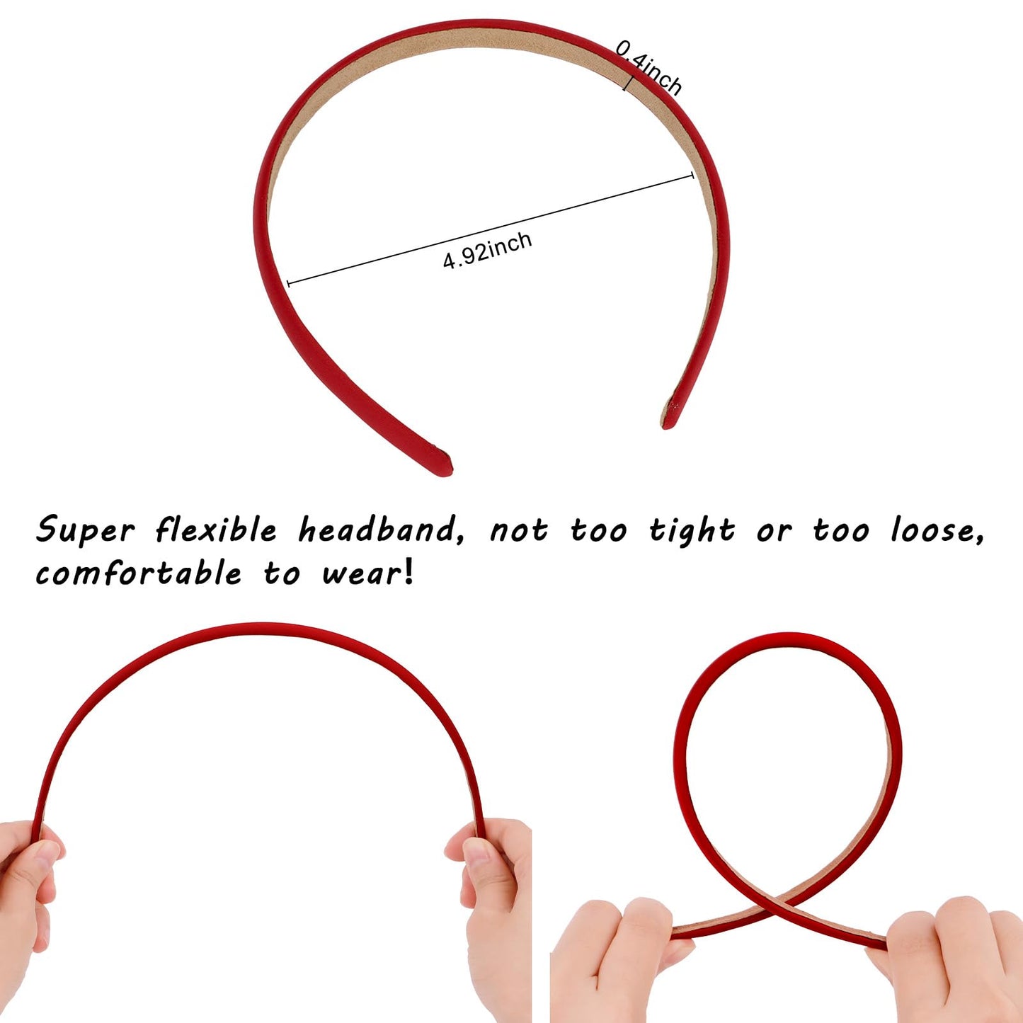 Wecoe Red Narrow Satin Headbands, 10pcs Non Slip Fashion Hair Bands for Women & Girls' Hair - Holiday & DIY Costume Accessories