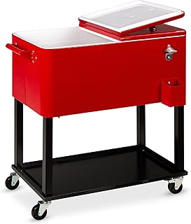 Best Choice Products 80-Quart Outdoor Steel Rolling Cooler Cart w/Ice Chest, Bottle Opener, Catch Tray, Drain Plug, Lockin...