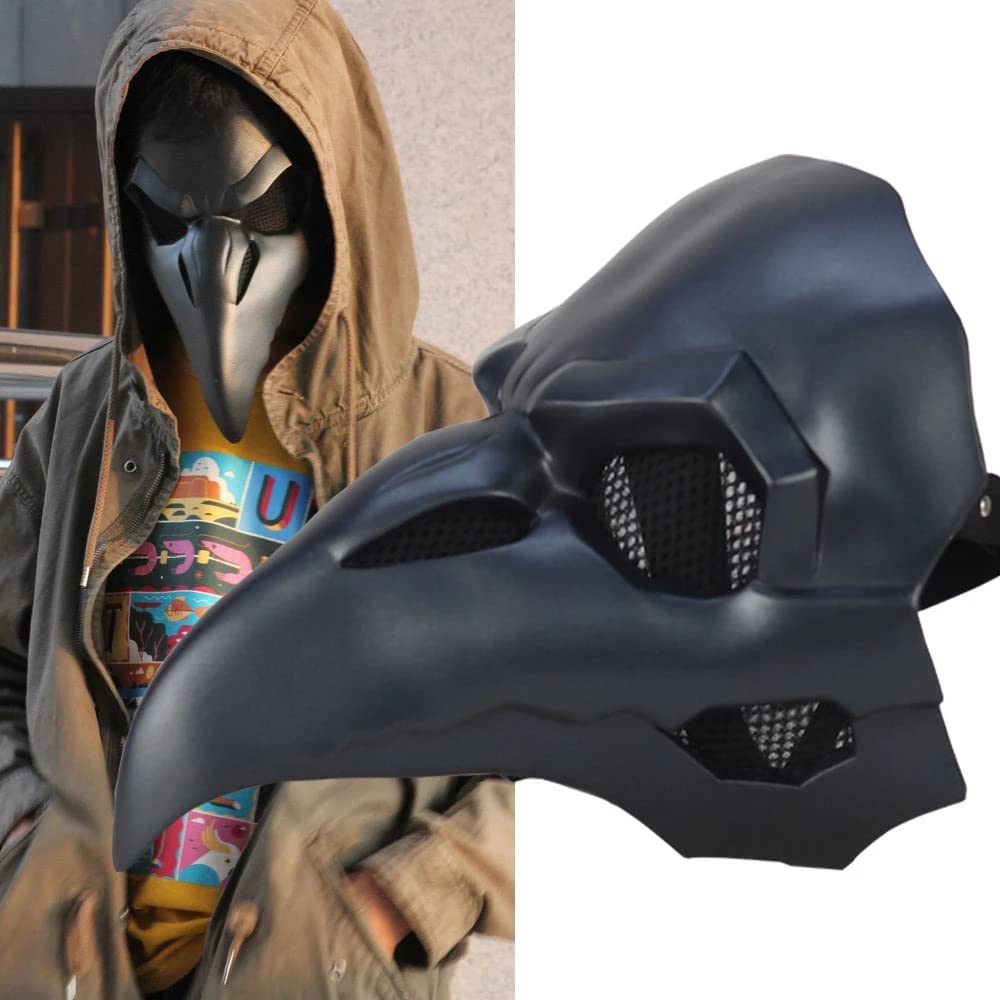 Cafele Steampunk Plague Doctor Bird Mask with LED Light, Retro Long Nose Beak Cosplay Halloween Masquerade Costume Props (Black no LED)