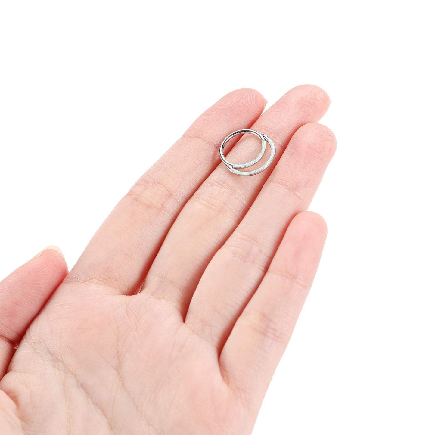 PEAKLINK 316L Surgical Steel Segment Clicker Daith Ring Double Layer Septum Piercing Jewelry 16G White Opal 8mm Helix Cartilage