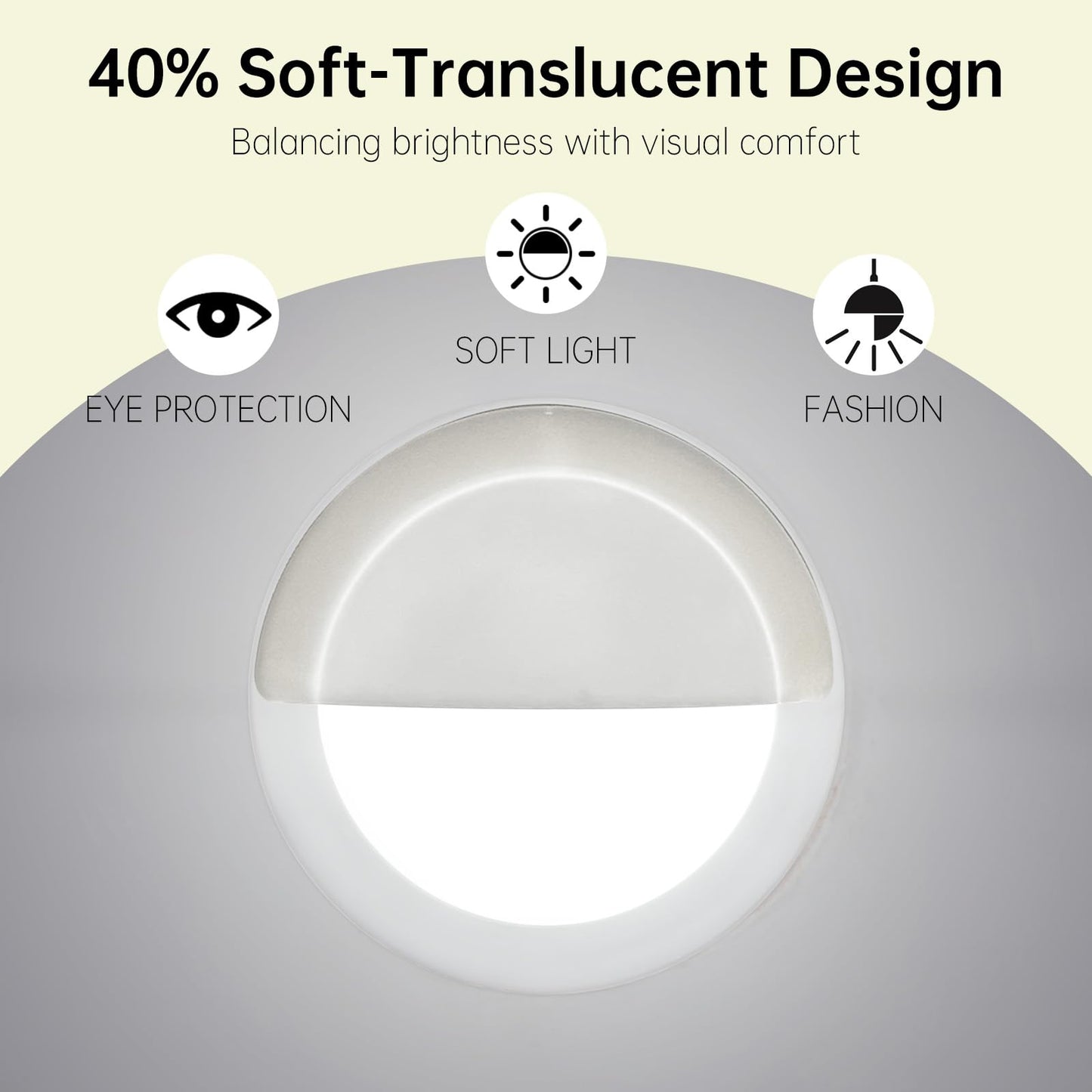 Recessed Light Cover, Can Light Covers 2 Pack 40% Translucent Half Shade Stick-On with Super Strong Double-Sided Tape, Anti-Yellow Cream White, Easy Install for 6 or 4 Inch (4, 4 INCH)
