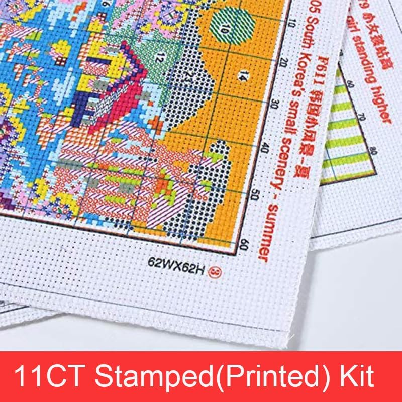 Maydiyer 11CT Stamped Cross Stitch Kits Pre-Printed Embroidery Kit, DMC Threads Needlework Sets-Cactuses 16.9×17.7 inch