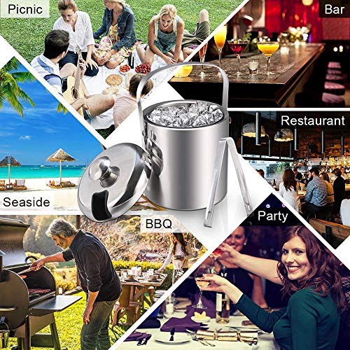 Sailnovo Ice Bucket, Double-Wall Stainless Steel Insulated Ice Buckets with Lid and Ice Tong, Ideal for Cocktail Bar, Part...