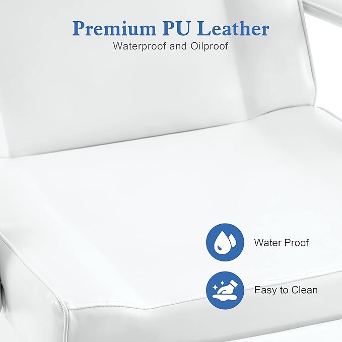 BarberPub Fully Electric Facial Bed with 3 Motor for Esthetician, Electric Tattoo Chair for Client, Facial Bed for Esthetician, Electric Adjustment 2751 (White, Height (Flat): 24"–33")